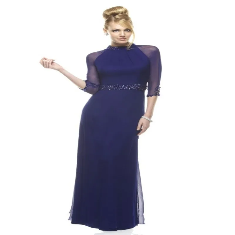 2015 New Arrival High Neck Chiffon Navy Blue Special Occasion Dresses