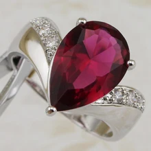 Tamaño #8 #9 #10 #11 increíble galán de niza rojo granate anillo plateado platino regalo de la joyería para para MB311B