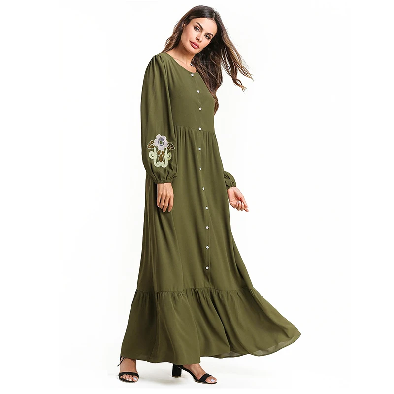 Повседневное мусульманских балахон длинное платье плюс размеры абаи вышивка Исламская Макси 2019 для женщин Кафтан платье