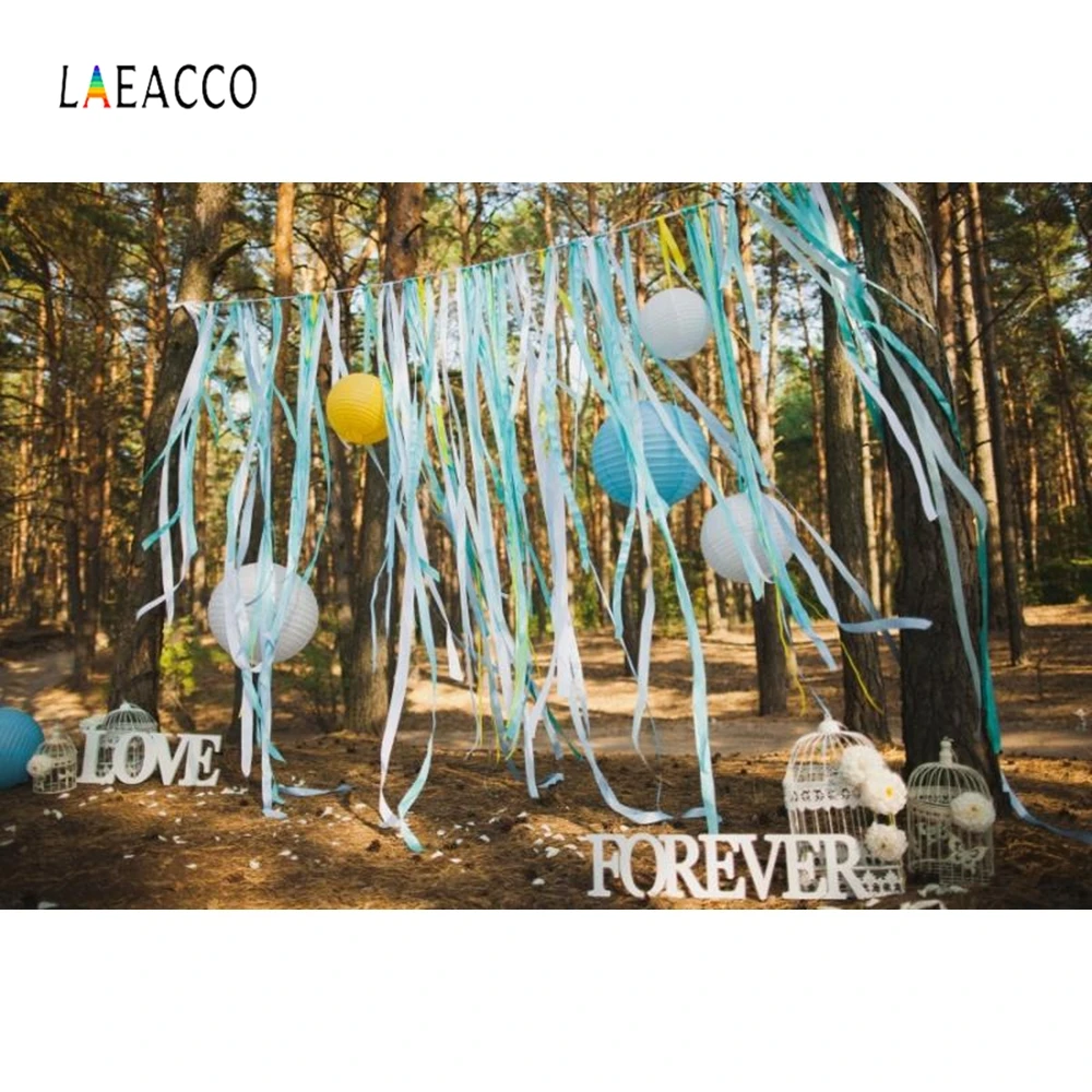 

Laeacco Forest Ribbons Love Forever Wedding Portrait Photography Backgrounds Customized Photographic Backdrops for Photo Studio