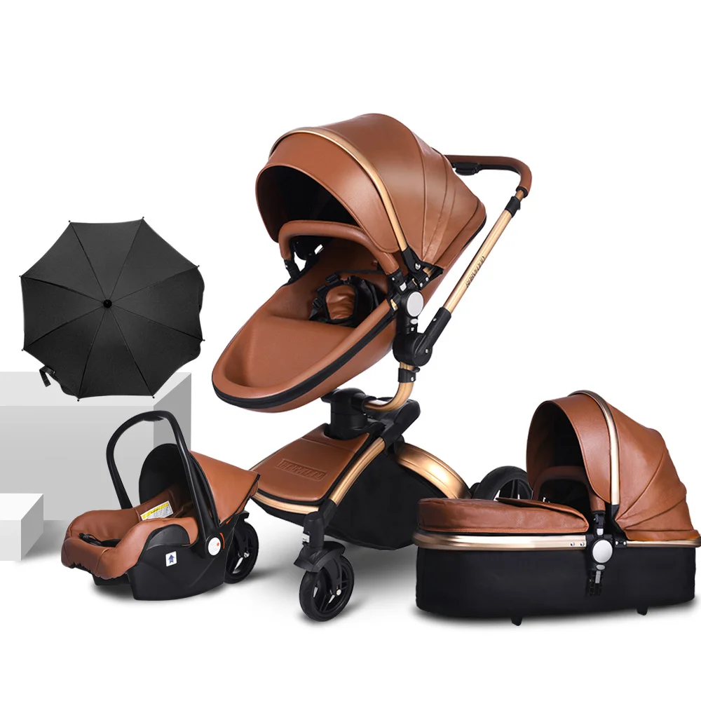 Babyfond 2 в 1 детская коляска с поворотом на 360 градусов детская коляска с высоким пейзажем Противоударная детская коляска - Цвет: Golden frame brown