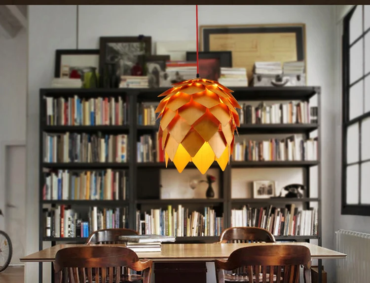 Retro Nordic Pinecone Led Pendant Lamps Modern Wooden modern DIY IQ Elements Puzzle Bedroom Art Wood Lamparas Light Fixtures