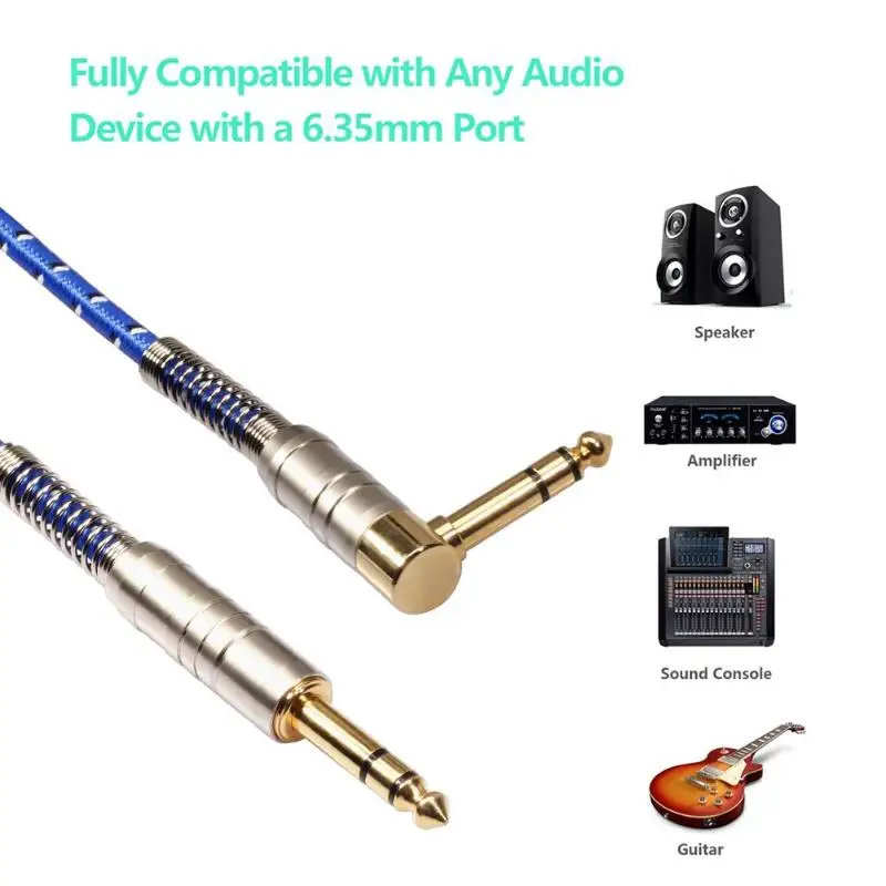 

1/1.8/3/5/10m 90 Degree Angle 6.35mm Stereo Male to Male Audio Cable for Electric Guitar Mixer Microphone Power Amplifier Using