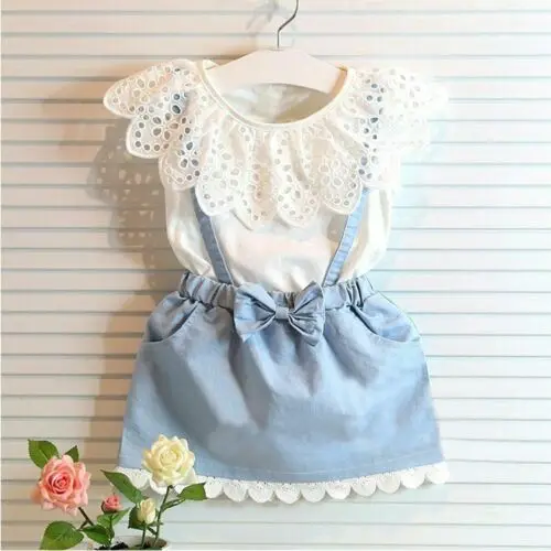 

New Fashion Baby Kids Girls cotton Dress Cute Princess Sleeveless Denim Tulle Bowknot High-quality Dresses
