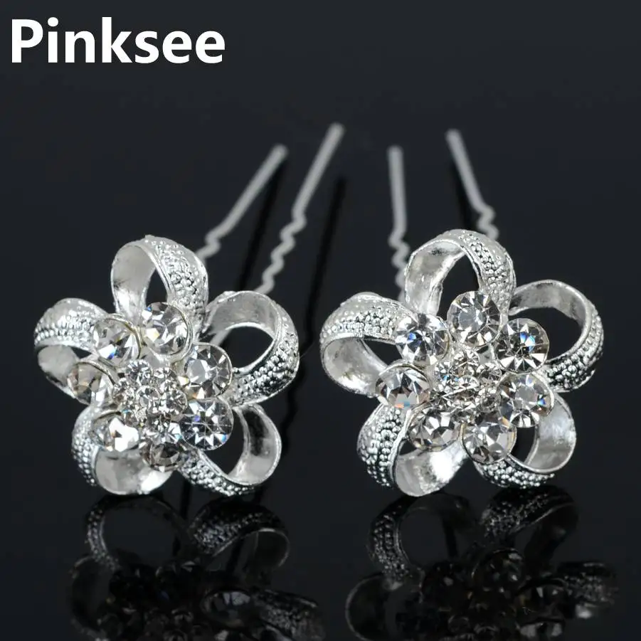 

12pcs New Silver Plated Crystal Flower Wedding Bridal Hair Clip hairpins Women hair pin Chic Jewelry Party Accessories