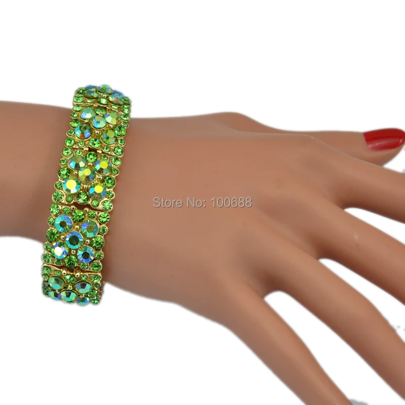 Spring Color Green AB Crystal Rhinestone Office Lady Stretch Bracelet