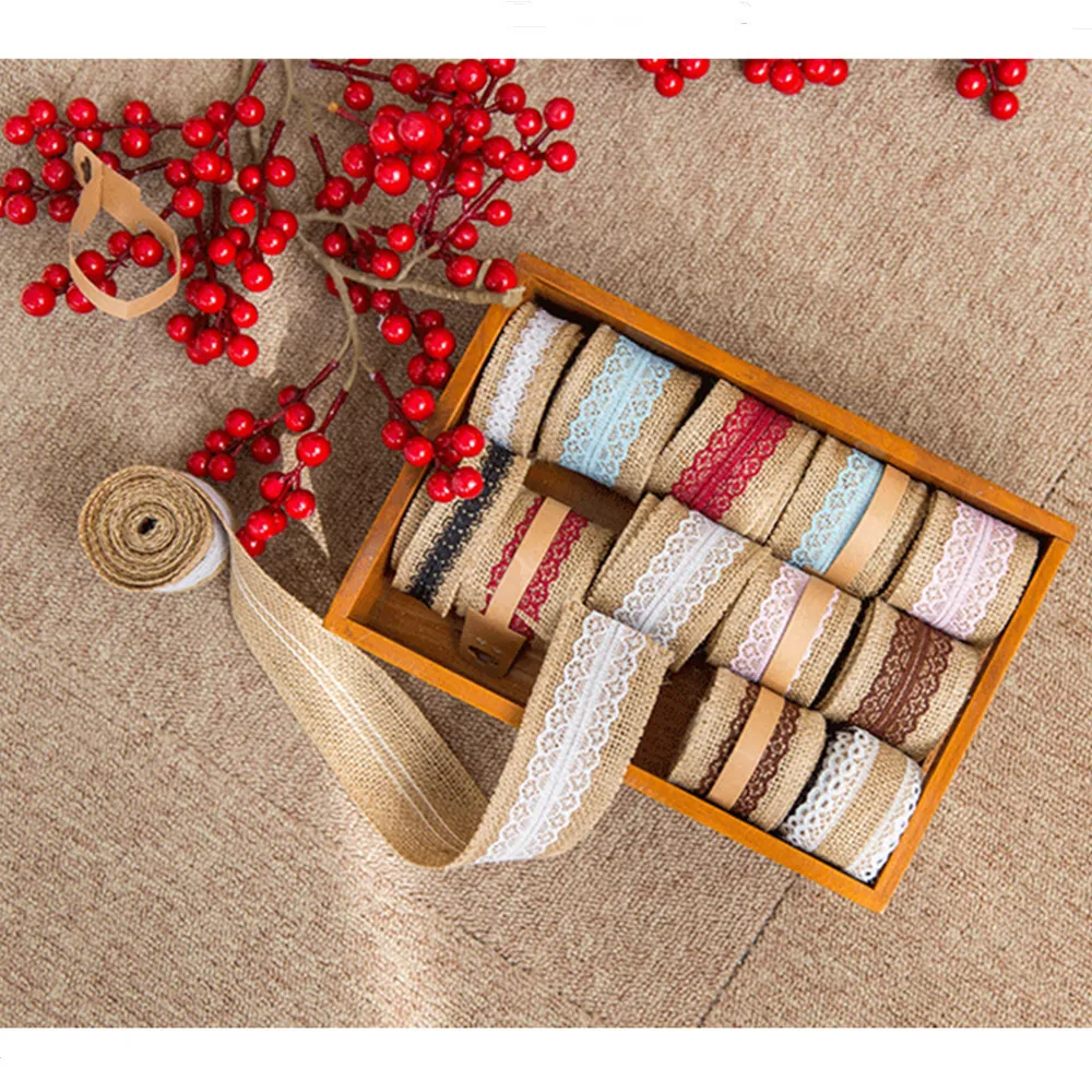 

Linen Lace Fabric Ribbon Roll Christmas Ribbons Gift Packing Wedding Decoration