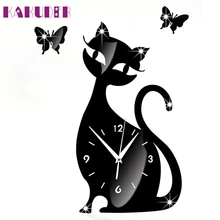 Милый кот бабочка зеркало черные настенные часы современный дизайн домашний декор часы декоративная пленка Sep29#0817 B