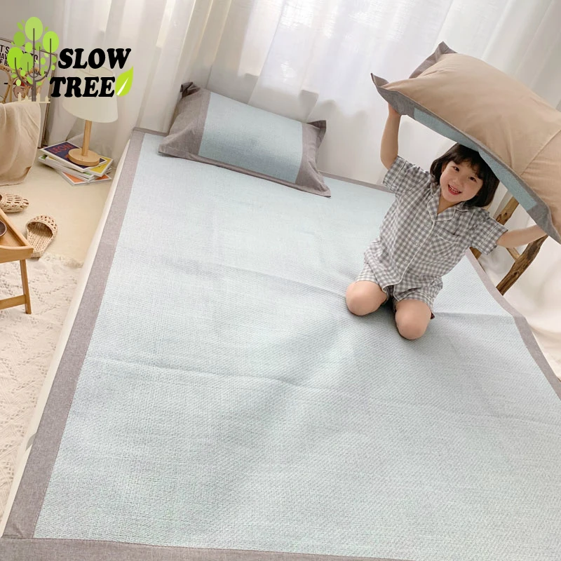 

Slow Tree Summer Sleeping Mat Mattress Cover Rattan Mat Soft 1.5m/1.8m Foldable Anti-Bacteria Bamboo Fiber Bed Protection Pad