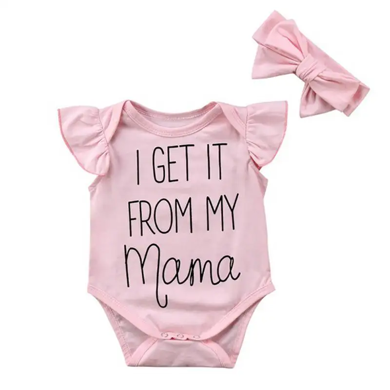 

Newly Baby Bodysuits+Headband 2pcs Clothes Set Kids Infant Palysuit Outfits 2019 Summer Toddler Baby Girls Clothes 0-18M A