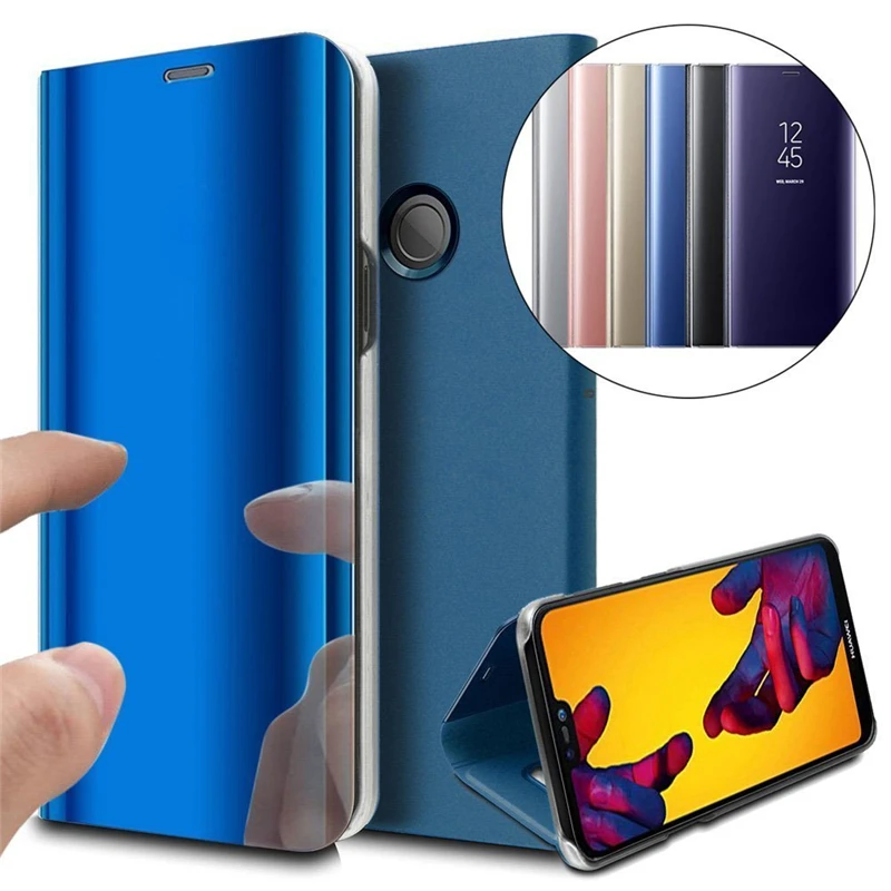 

Clear Smart Plating Mirror Flip View Window Leather Case for Huawei P9 P20 Pro Mate 10 20 Lite Honor 8X 9 Lite Stand Phone Cover