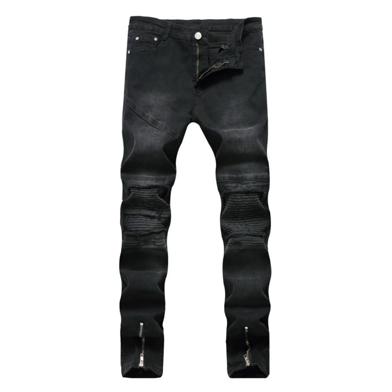 Осень 2018 Новые мужские джинсы колена Молния отверстие slim leg Штаны Европа и