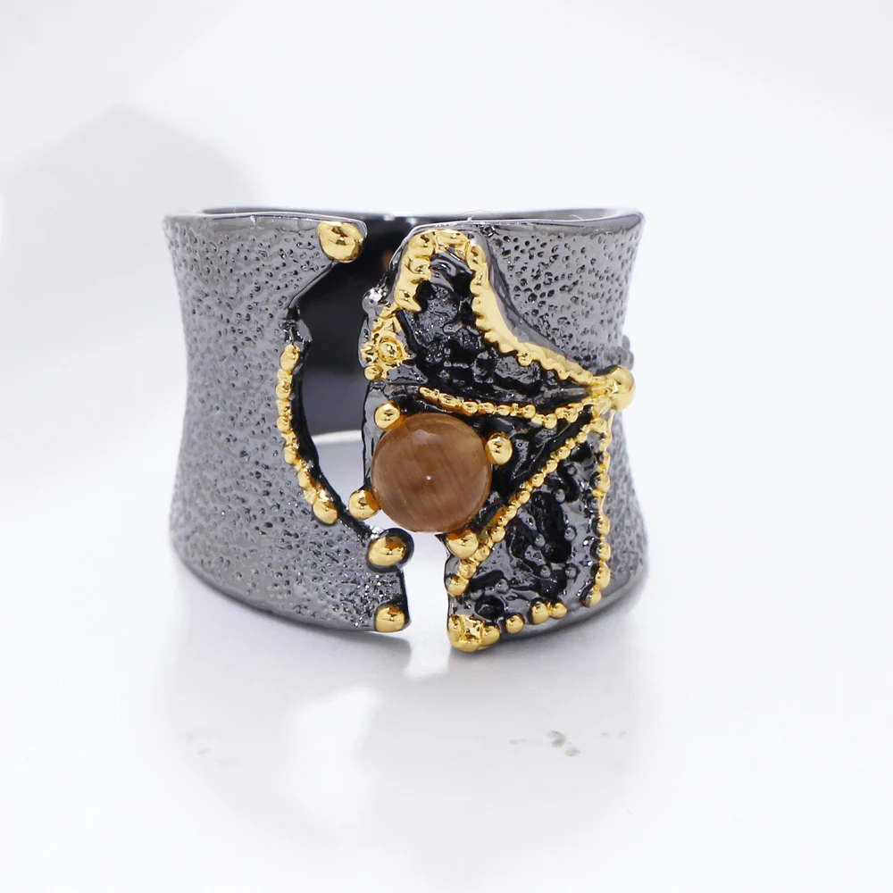 Brilliant Amazing Big Ring stone Rings Black gold color Luxury Vintage great Cocktail Ring Women Party Jewelry