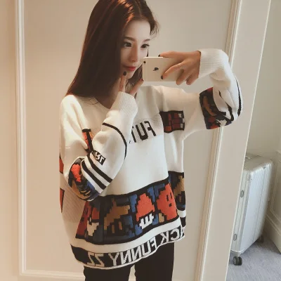 

2017 New Autumn Winter Sweater Preppy Style Knitted O-Neck Full Sleeve Pullovers Standard Thickness Loose Women Sweater S4917