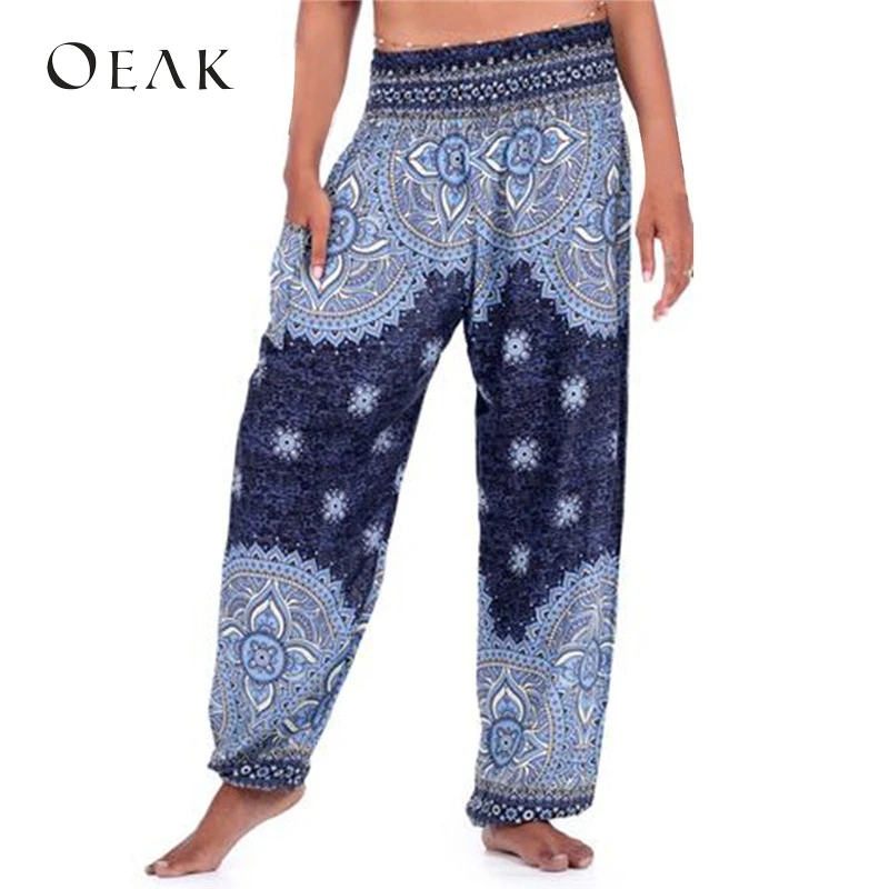 Oeak Flor Estampado Senora Pantalones Mujer Casual Alta Cintura