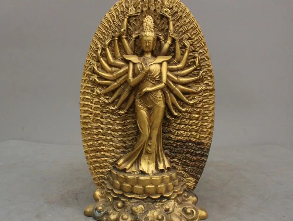 

10" China Tibetan Thousand Hands Guanyin Kwan-yin Bodhisattva Bronze Statue