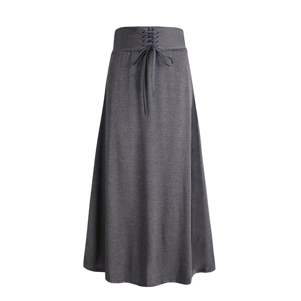 Весенне-летняя женская юбка из полиэстера, модная однотонная женская юбка до середины икры, винтажная Женская юбка трапециевидной формы с