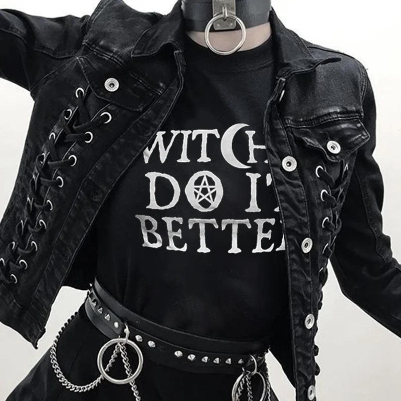 

Gothic Punk Printed Harejuku Black T-shirts Women Dark WITCHS DO IT BETTER Letter Female T-Shirt camiseta de las mujeres