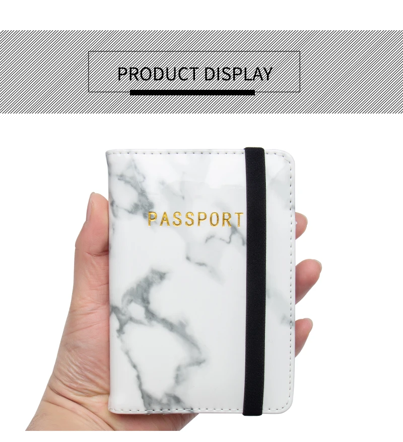 Белый мраморный узор сложная искусственная кожа с повязкой Обложка для паспорта держатель для кредитных карт барсетка зажим для билета с путешествием