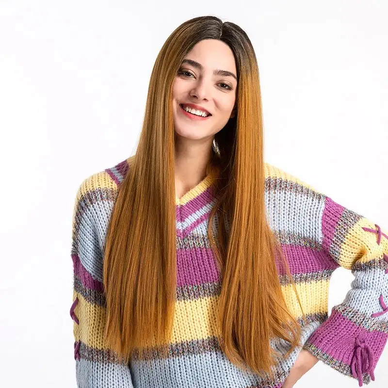 Lace Front Long Straight Wigs for Women 4 Color Synthetic Hair Wigs for Cosplay Party Prom Bars