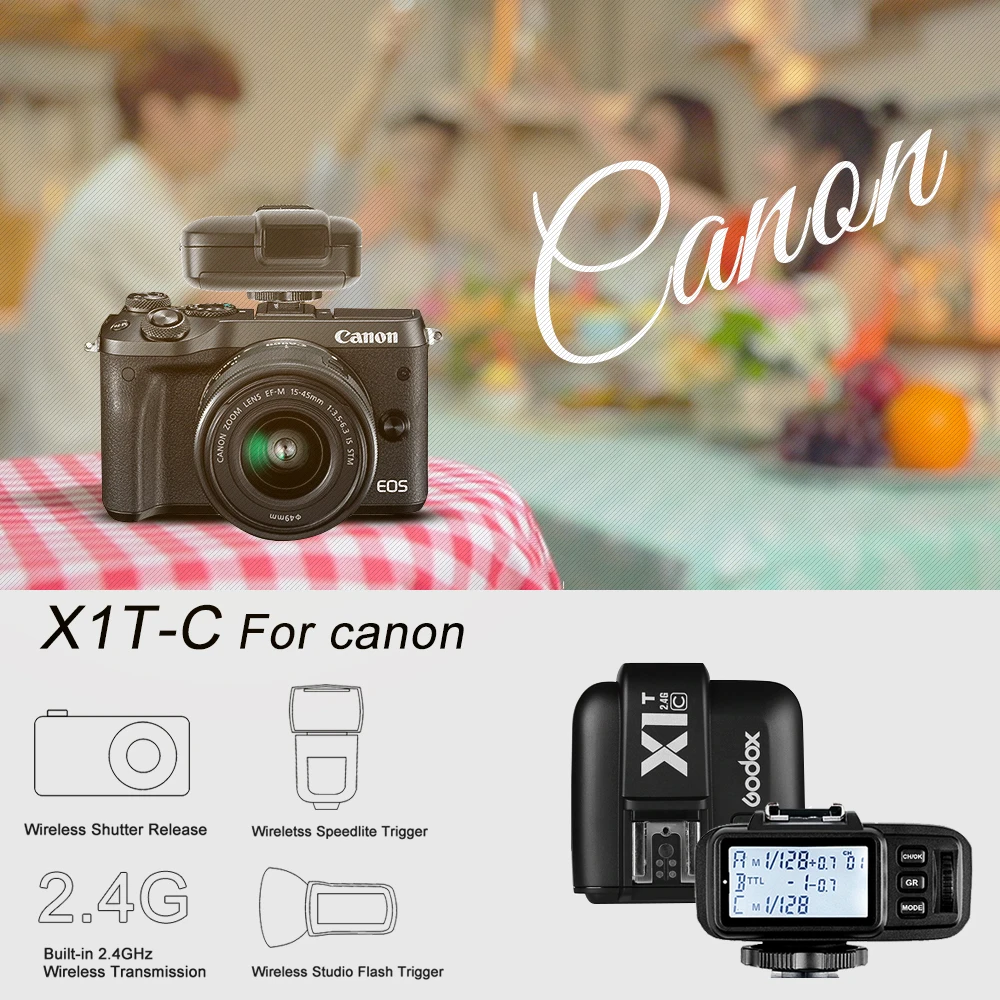 

Godox X1T-C E-TTL HSS 1/8000s 2.4G Wireless X System Power Control Flash Trigger with screen Only the Tramsmitter For Canon