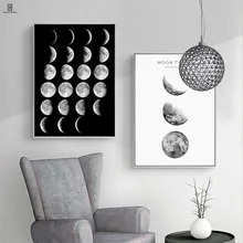Nordic Simple Moon Phase Art Canvas Home Decor Wall Paintings Of The Moon Turns From The Crescent To The Full To The Crescent