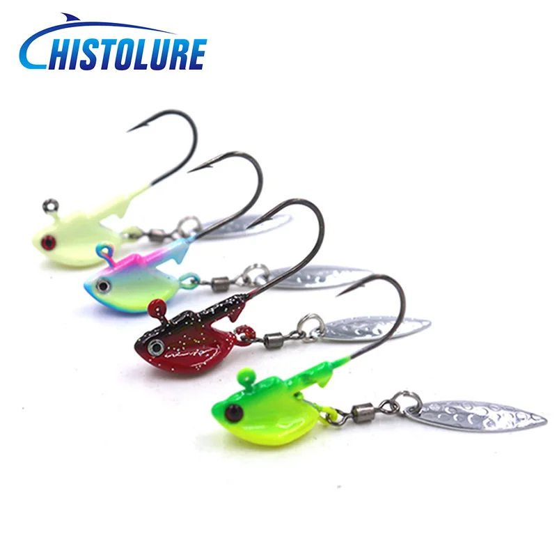 

4g 7g 10g 14g 21g Lead Head Hook with Spinner Spoon Fish Lifelike Jig Head Hook Soft Bait Worm Maggot Grub Lure Hook