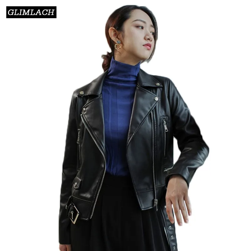

2019 Plus Size Black Sheepskin Genuine Leather Jacket Women Casual Real Leather Motorcycle Jackets Slim Zipper Female Short Coat