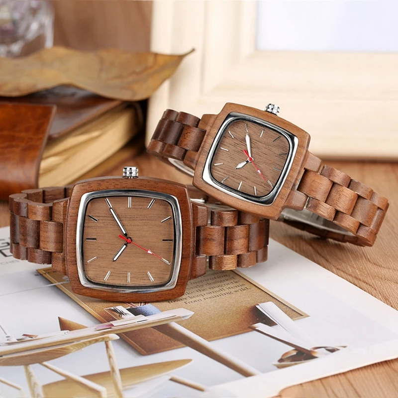 Unique Walnut Wooden Watches for Lovers Couple Men Watch Women Woody Band Reloj Hombre 2019 Clock 4