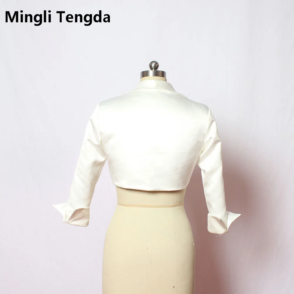 Mingli Tengda Custom Made Modest 3/4 Sleeves Satin Bridal Bolero Women Wedding Jackets/Stole/shawl Accessories Cape Cloak Shrug
