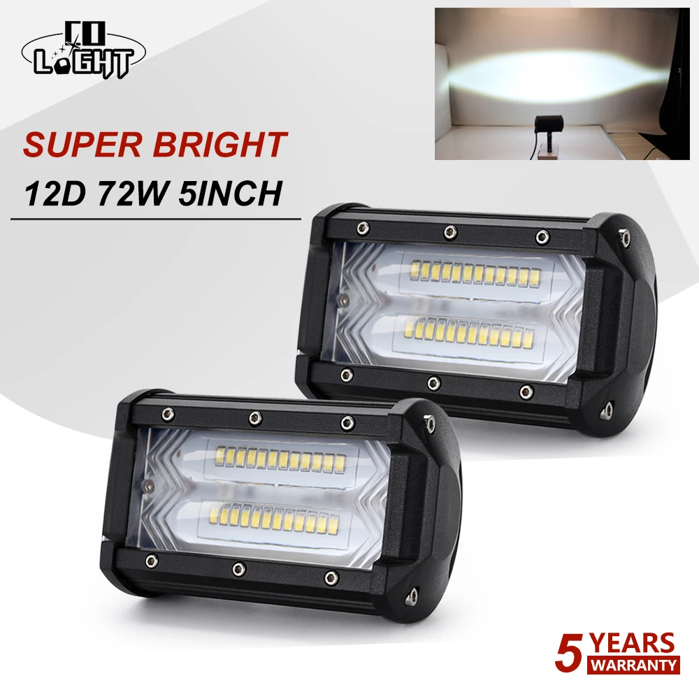 

CO LIGHT 12D 2-Row 5inch 72W LED Work Lights Offroad Led Bar Light for Trucks Boat ATV 4x4 4WD Tractors 12v 24v Driving Fog Lamp