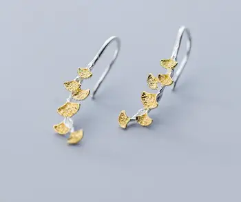 

1Pair Authentic Real 100% 925 Sterling Silver fine Jewelry Golden gingko Leaf Hook dangle Earrings GTLE2557