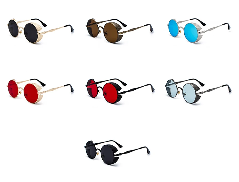 Peekaboo, красные, боковая защита, солнцезащитные очки, мужские, Круглые, Ретро стиль, стимпанк, солнцезащитные очки, женские,, Летний стиль, uv400, металлическая оправа
