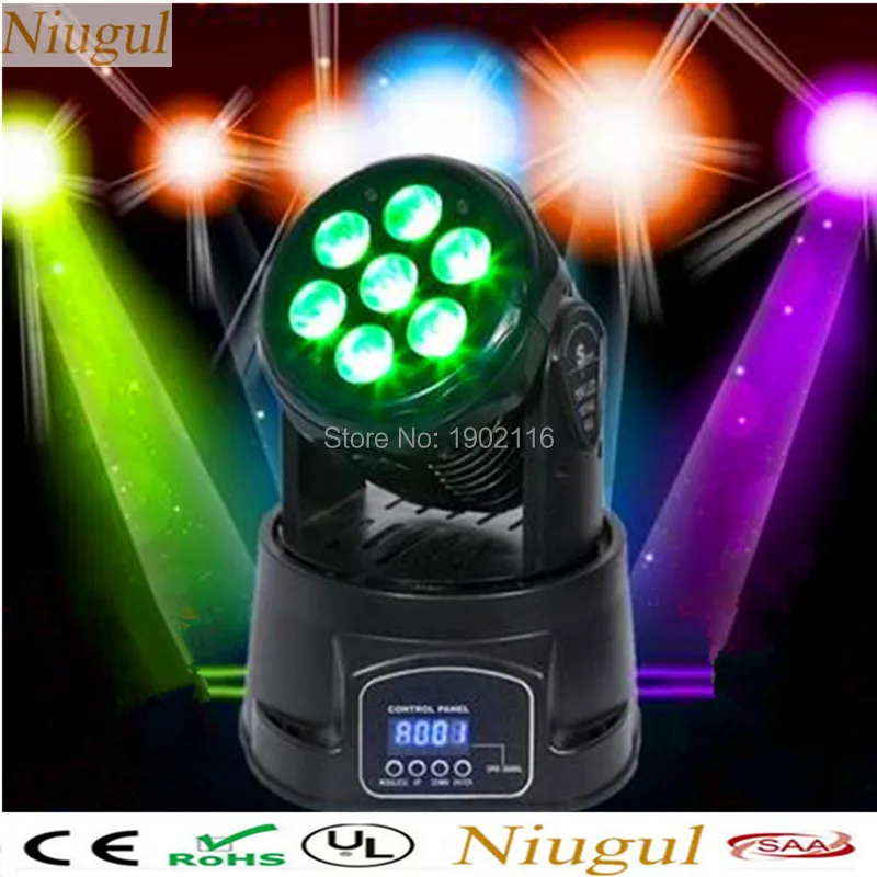 

Niugul Best quality RGBW LED Moving Head 7x12w Mini wash wall light with advanced 14 channels DMX512 LED effect stage lighting