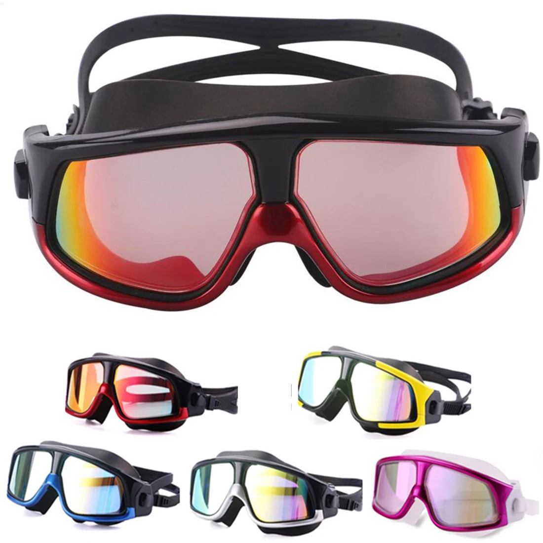 Venta caliente cómodo silicona gran marco nadar gafas Natacion gafas Anti-niebla UV hombres mujeres natación máscara impermeable