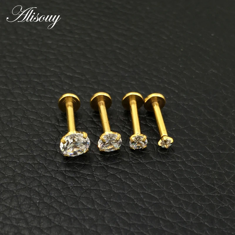 Piercing Jewelry Body Piercing Earrings Ear Piercing Jewelry Metal Jewelry Body Piercing Jewelry Body Jewelry 1 Pc color Labret Lip Ring Zircon Anodized Internally Threaded Prong 16G Tragus Helix Ear Piercing Earring women