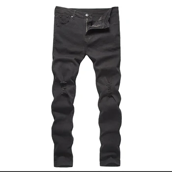 

New brand 2018 men's casual Jeans men black color personality holes decorate youth pop full length jeans pants large size 28-36