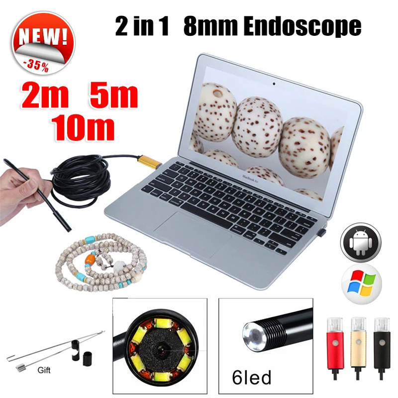 

Endoscope 8mm USB Endoscope Android 5M 10M OTG PC USB Endoscopio Mini Endoscope 720P Inspection Waterproof Phone Camera 19