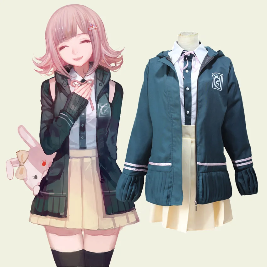 

Anime Super Danganronpa 2 Chiaki Nanami School Uniforms Cosplay Costumes Dangan Ronpa Full Set Outfit(Jacket&Shirt&Skirt&Tie)