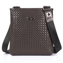 Classic knitting pattern vintage coffee business men bag genuine leather cow leather men casual messenger bag cross bag leather