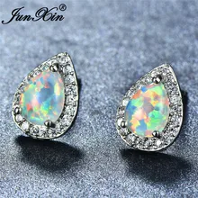 Симпатичные Boho женский зеленый/белый/синий огненный опал серьги 925 пробы серебро заполнено камень Циркон Свадебные серьги стержня для для женщин