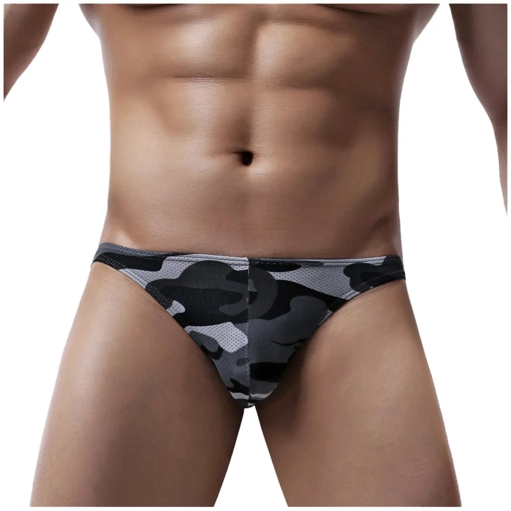 

mens thong gay Sexy Underwear Transparent See Through Shorts Hot Lip Print Underpants camouflage panties calzoncillo hombre