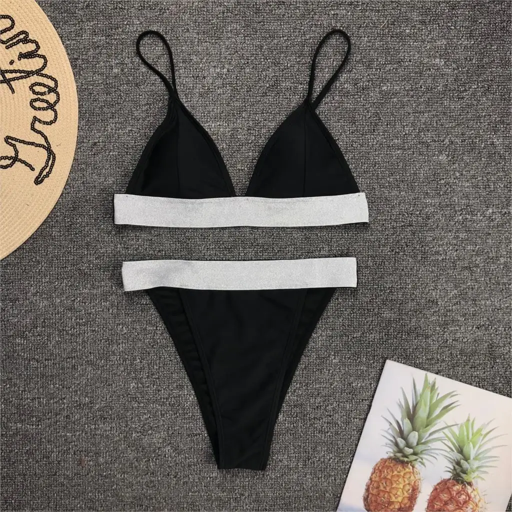 

Bikini 2019 Bathing Suit Women Sexy Sparkling Belt High Waist Swimsuit Female Separate Swimming Suit For Women Black Bikini Set