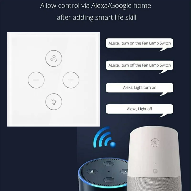 

EU Plug Smart WiFi switch for Fan light Compatible with Alexa Google Home Smart Life App Control No Hub Required