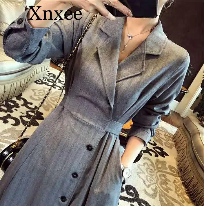 Xnxee длинный Тренч Женский винтажный рукав Повседневная тонкая ветровка женская верхняя одежда Тренч длинный для женщин одежда Bleu