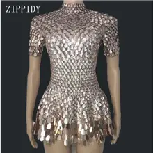 Модное мини-платье с блестками костюм для праздника, со стразами, для дня рождения; Цвет Серебристый; пикантная обувь для ночного клуба трико
