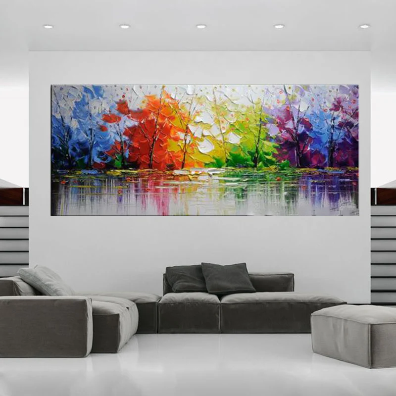 

High Quality Abstract Trees Abstract Landscape Oil Painting On Canvas Handmade Beautiful Colors Trees Oil Paintings