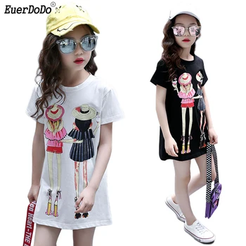 

Fashion Girls Summer Dress Teenage Girl Party Dress Childrens Dresses For Girls Cotton Clothing Black White