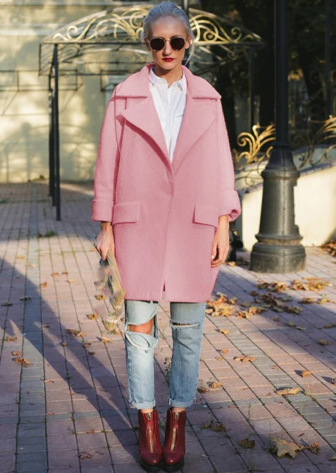 Новинка, повседневное шерстяное розовое пальто на весну и зиму, женская простая куртка на одной пуговице, пальто casaco feminino, женская одежда