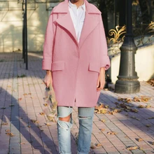 Новинка, повседневное шерстяное розовое пальто на весну и зиму, женская простая куртка на одной пуговице, пальто casaco feminino, женская одежда